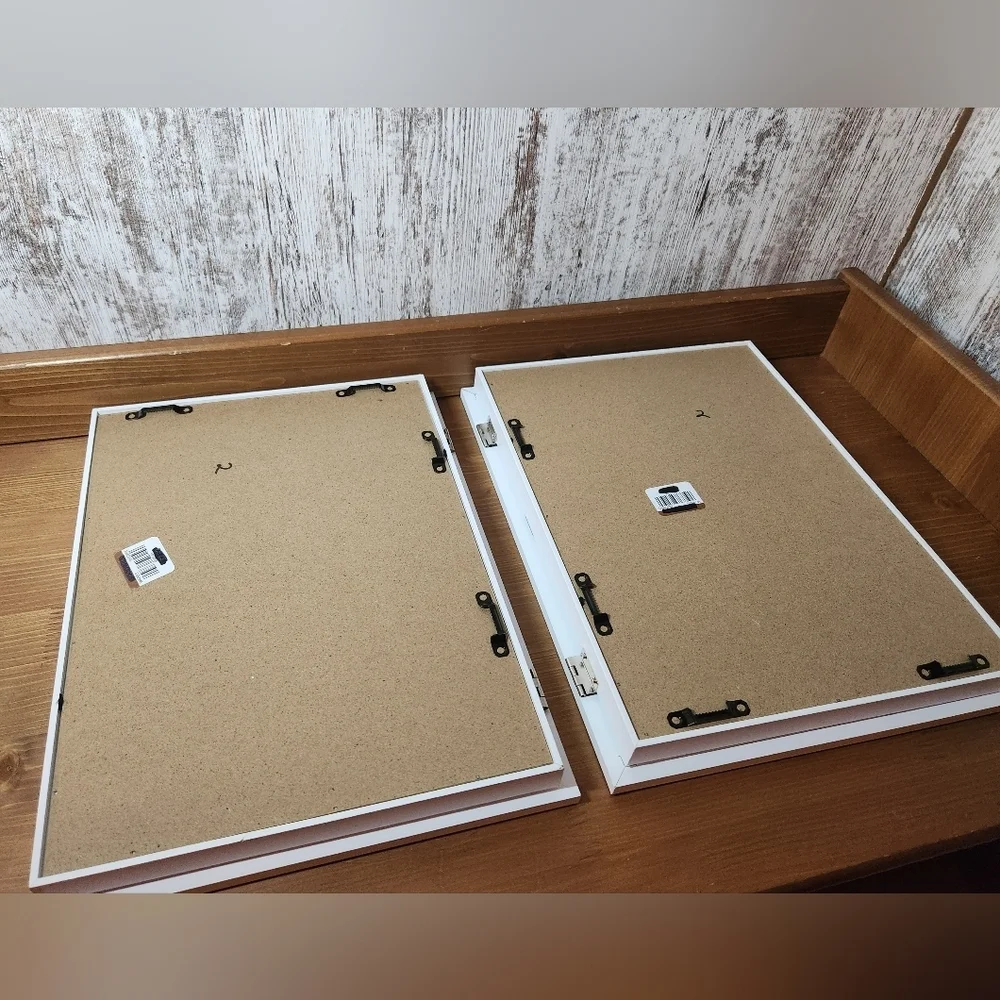 Set of Art Frame Hinged Front Opening Magnetic Closure Storage Compartment White